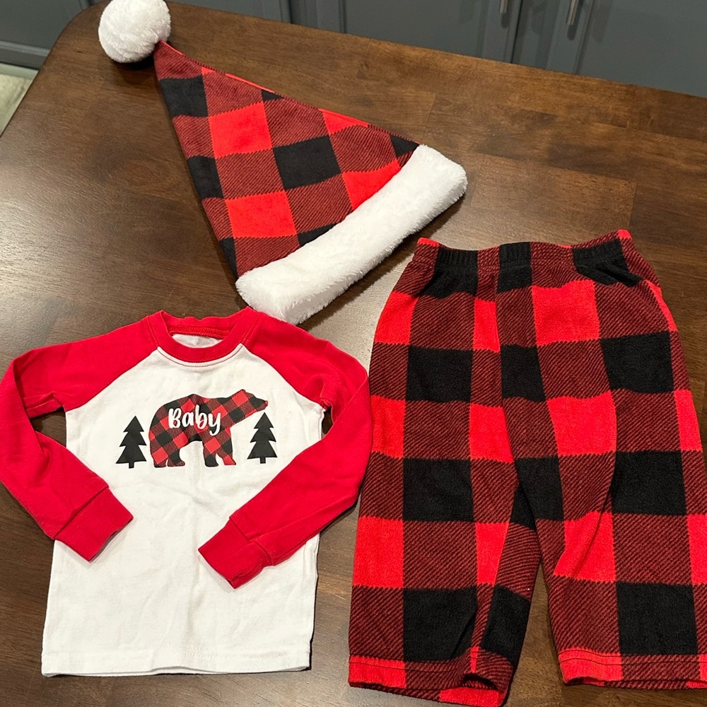 The Children's Place Red and Black Plaid Pajama Set with Hat